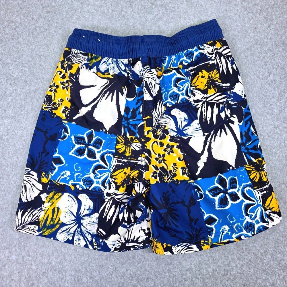 Corona Extra Men's Small‎ Floral Patchwork Swim Trunks Blue Yellow Board Shorts